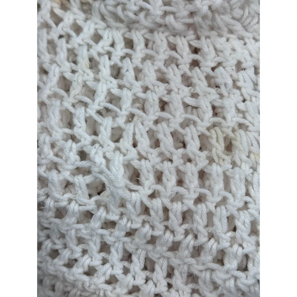 Handmade Crochet Shawl Wrap Cream White Open Knit Tie Front Bed Jacket Cape